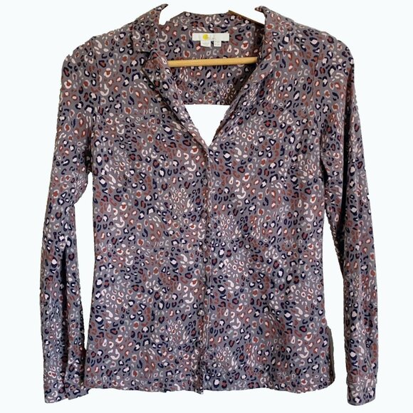 Boden Women’s Leopard Button Up Top Sz 2 Gray Leopard Print Modern Chic Neutral - Picture 3 of 13
